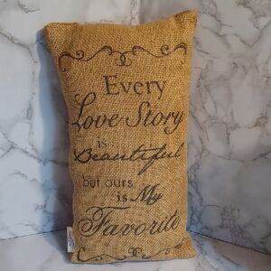 Decorative Burlap Pillow with Script Design